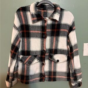 SHEIN Black, White & Rust Plaid Teddy Shacket